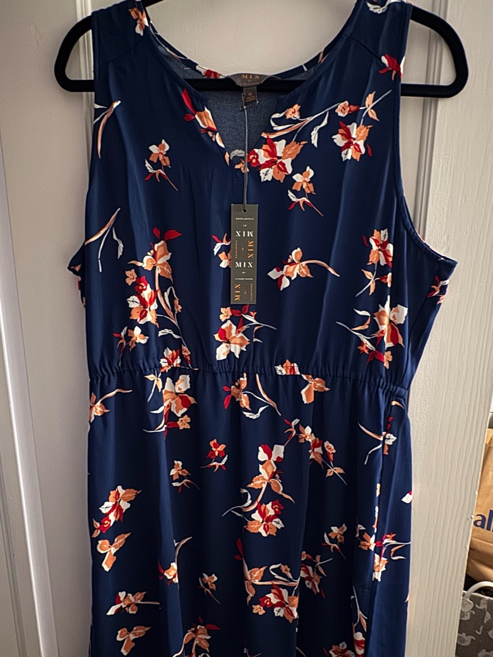 41 Hawthorn Navy Floral Midi Dress with Red and Cream Blooms